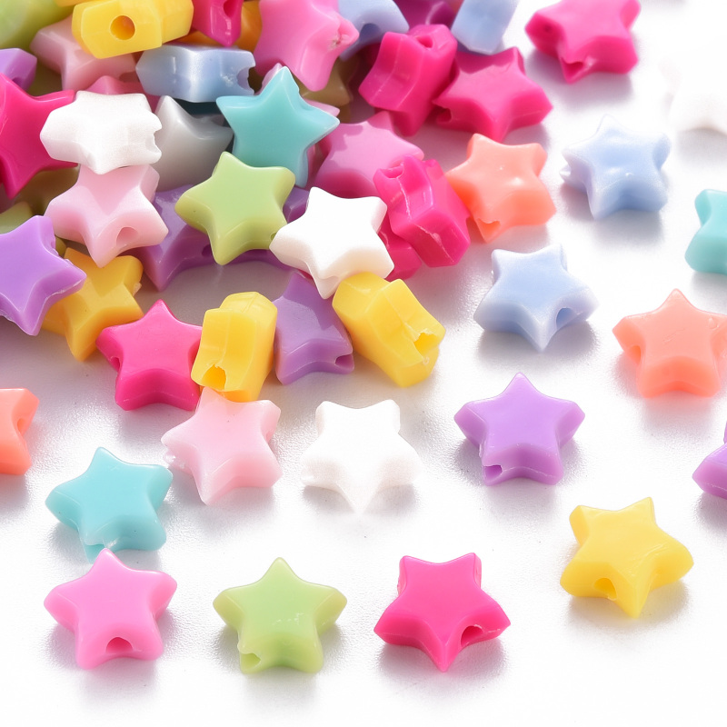 200pcs Star Acrylic Beads, Mixed Color, 8x9x3.5mm, Hole: 1.6mm