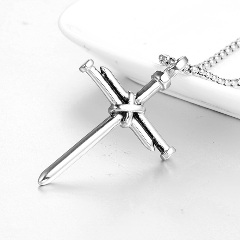 european and american titanium steel casting steel nails cross mens pendant punk style mens necklace jewelry steel color 10