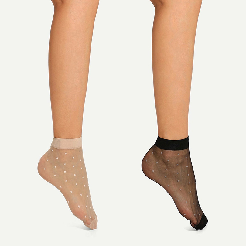 TEMU Polka Dots Mesh Socks, Comfy & Breathable Short Socks, Women's Stockings & Hosiery