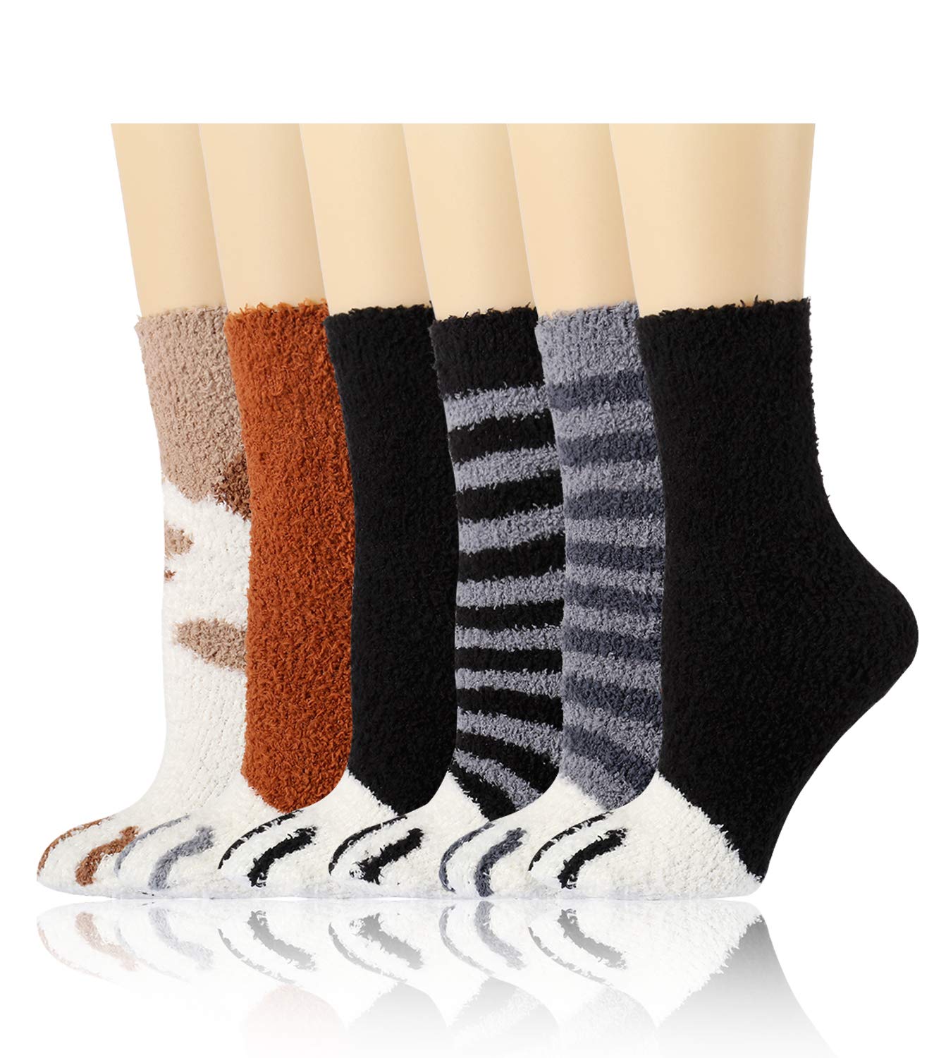 Women's Premium Fuzzy Toe Socks - Striped Print - Size 9-11