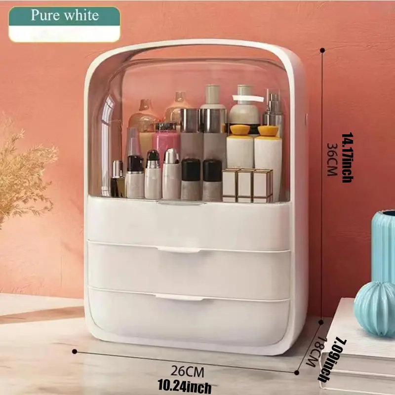 1pc waterproof and dustproof makeup organizer large capacity bathroom cosmetic storage box for desktop beauty storage drawer details 7