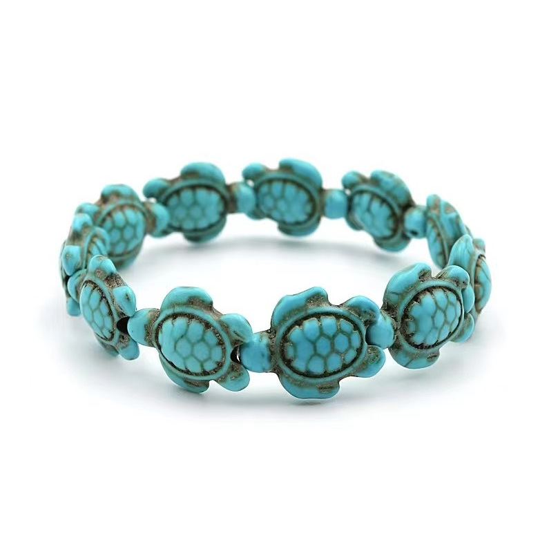 Vintage Turtle Turquoise Bracelet Natural Stone Stretch Gift