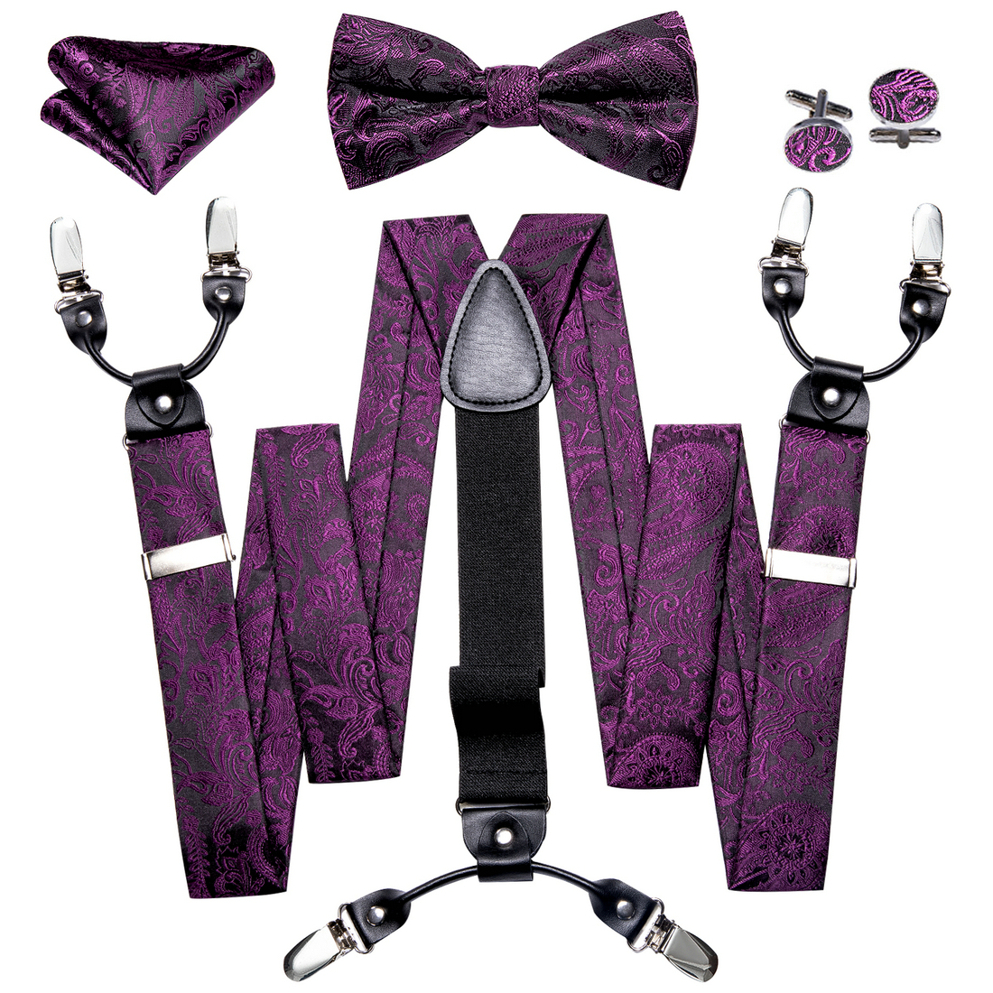 Barry Wang Mens Suspender Tie Set Adjustable Clips Y Type