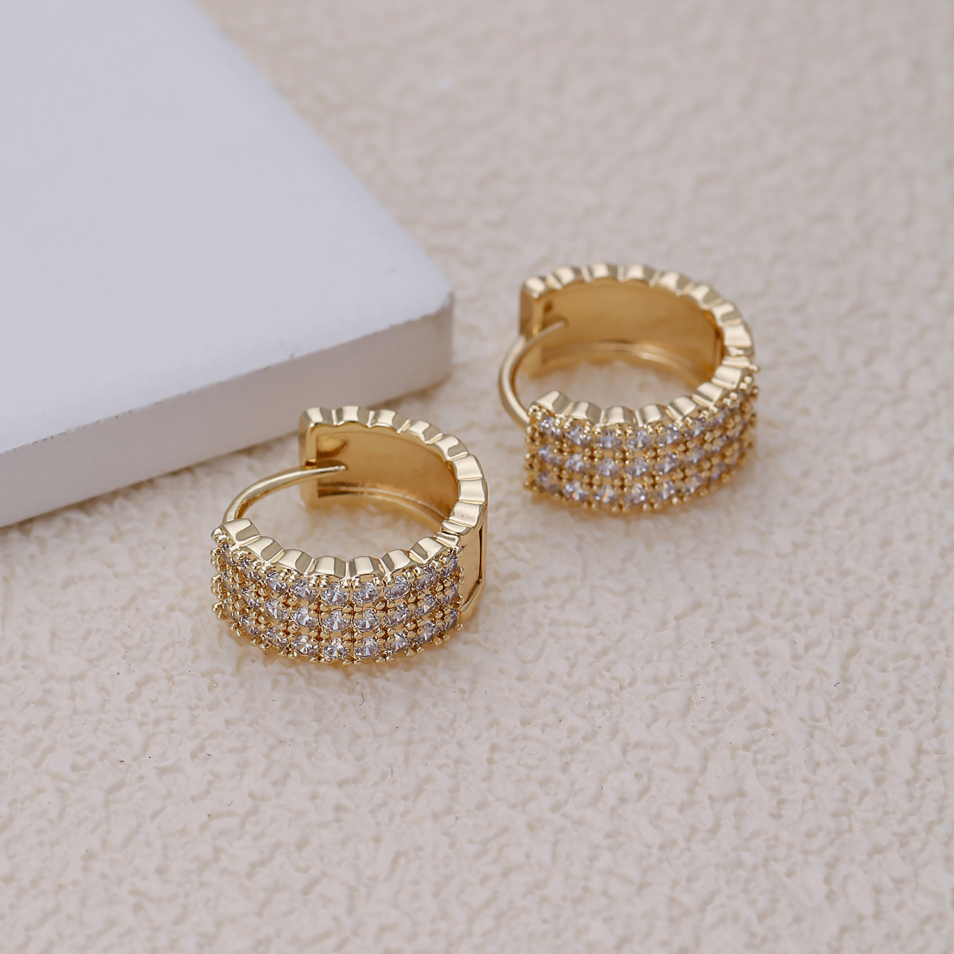 Zircon Men's Earrings - Three Rows Design