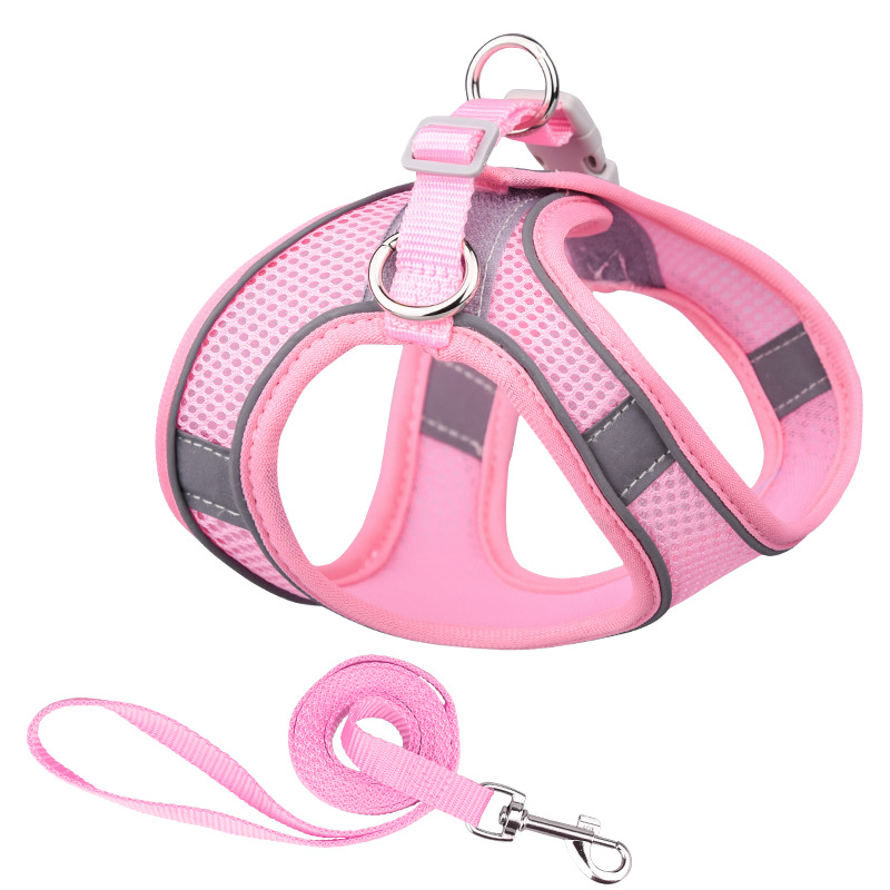 Reflective Dog Harness and Leash Set Breathable Cat Harness Adjustable Pet  Harnesses Vest for Puppy Medium Dogs Pet Accessories - Pink - M