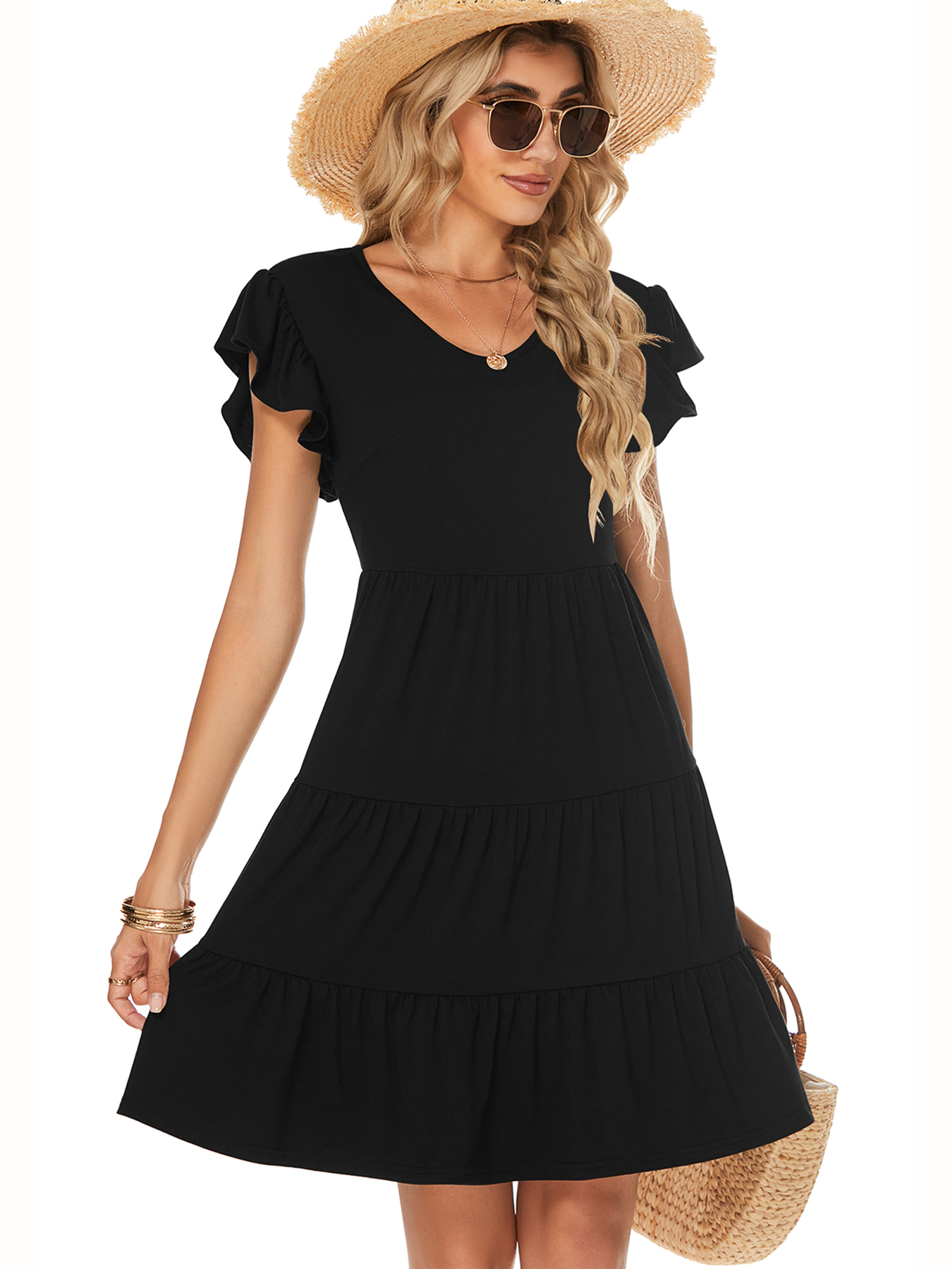 OCEAN-STORE Dresses Women Summer Clearance,Women Summer Off Shoulder Dress  Casual Strapless Boho Off Shoulder Tiered Ruffle Mini Short Dresses  Birthday Gifts,3-Black,Small : : Clothing, Shoes & Accessories