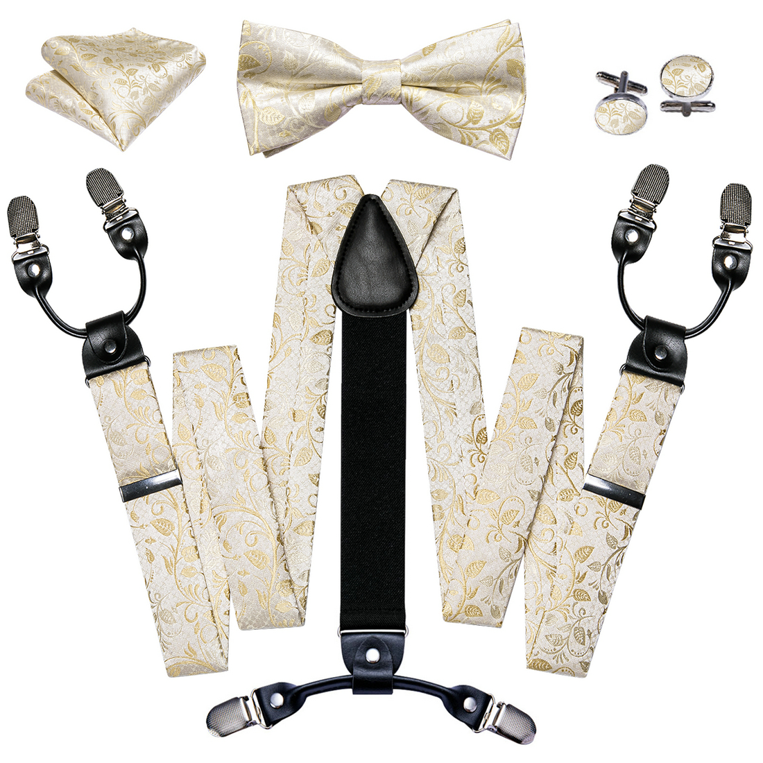 Gentlemen Boy Adjustable Clip-on Braces Suspender and Dickie Bow Tie Sets 