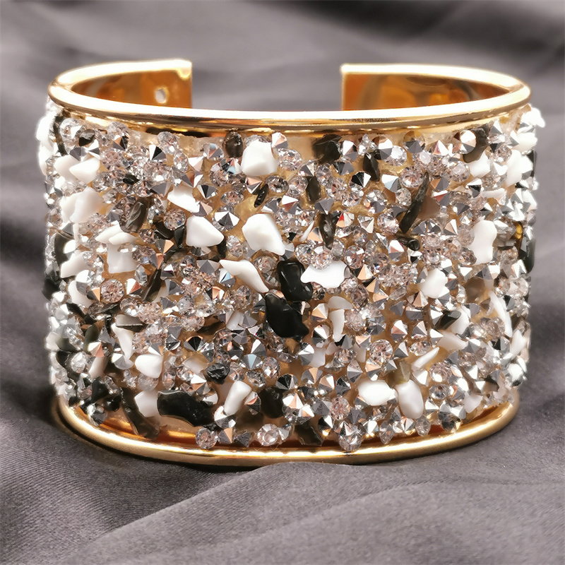 E-shop 1 Pc Manschette Armreif Armband Eingelegt Schwarz Und Weiß Strass Frauen Verstellbare Hand Schmuck