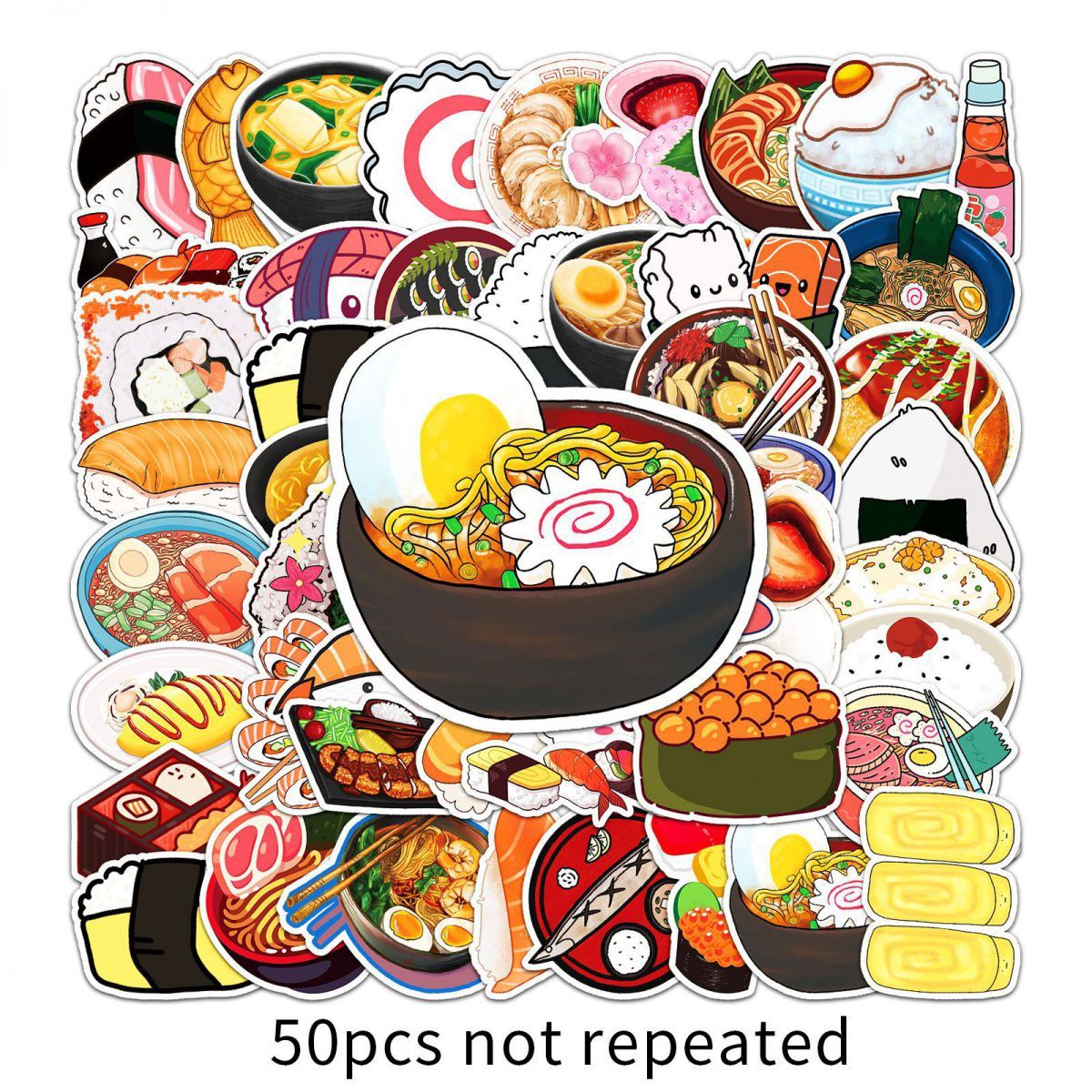 50pcs Cute Cartoon Japanese Food Stickers, Waterproof Stickers Decals For Car, Motorcycle, Laptop, Luggage, Water Bottle, Skateboard Decor Accessories