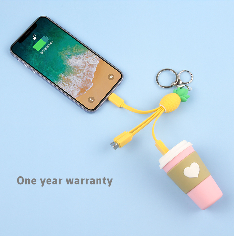 cute pineapple one for three data cables good quality and durable cable color yellow details 1