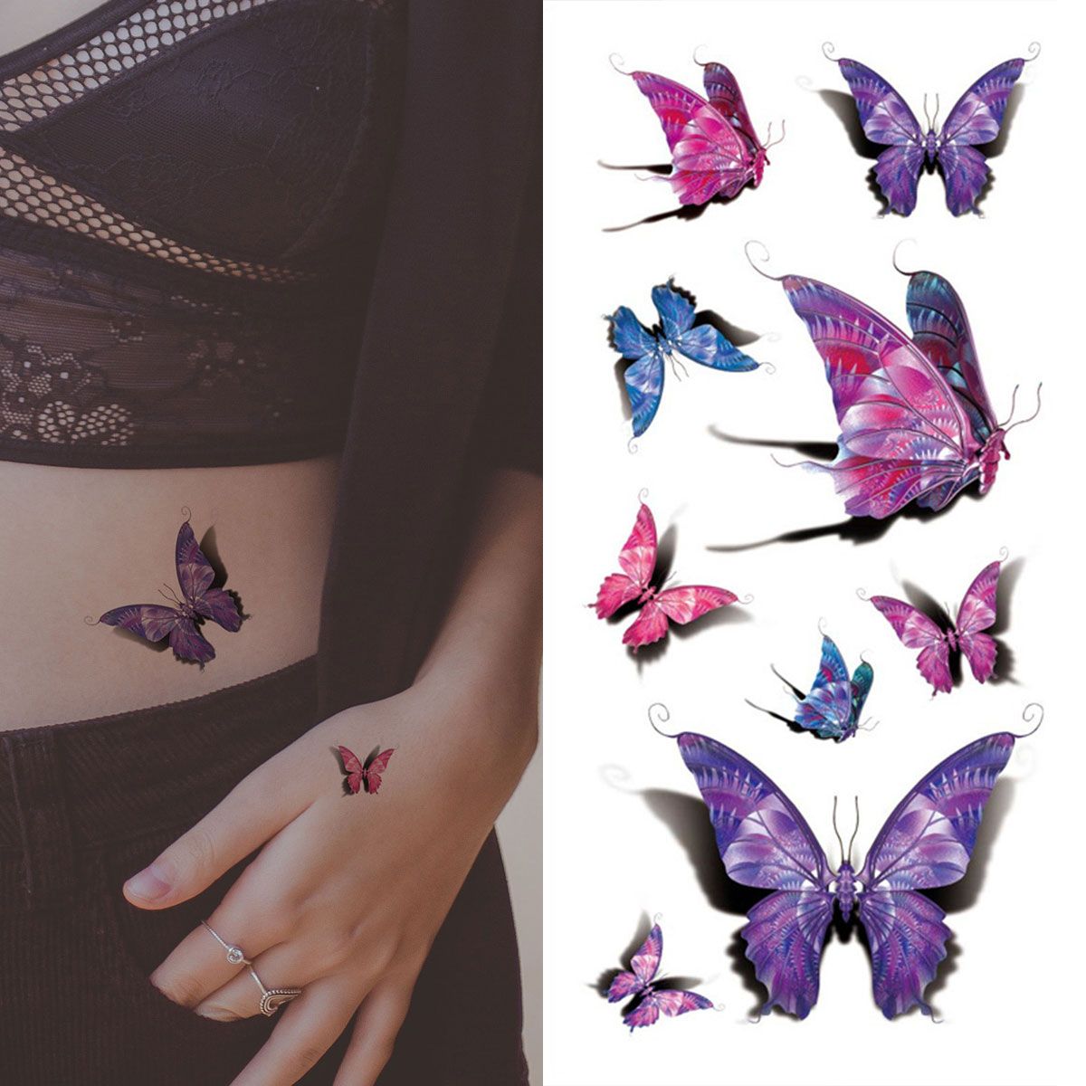 3d Texture Temporary Tattoos Butterfly Flower Body Arm Art Waterproof And  Lasting 3 7 Days Fake Tattoos For Women And Girls - Beauty & Personal Care  - Temu