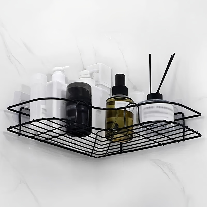 1pc Black Bathroom Counter Top Triangle Corner Organizer, Wall Mounted  Shower Rack With 2 Adhesive Stickers