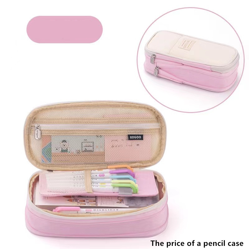 ANGOOBABY Small Pencil Case Student Pencil Pouch Coin Pouch Cosmetic Bag  Office Stationery Organizer for Teen School-Pink