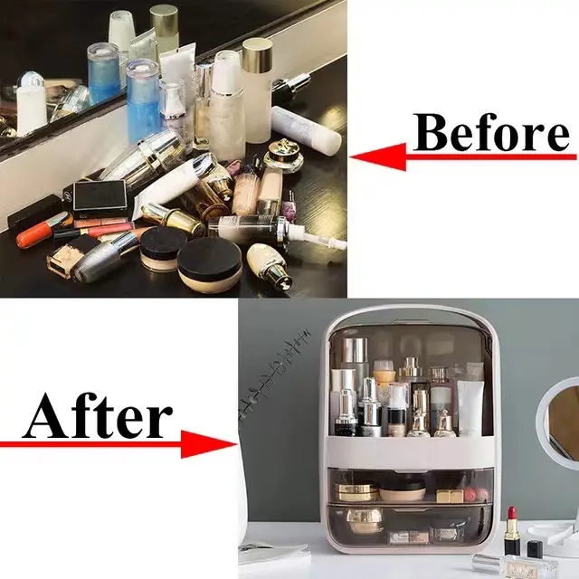 1pc waterproof and dustproof makeup organizer large capacity bathroom cosmetic storage box for desktop beauty storage drawer details 2