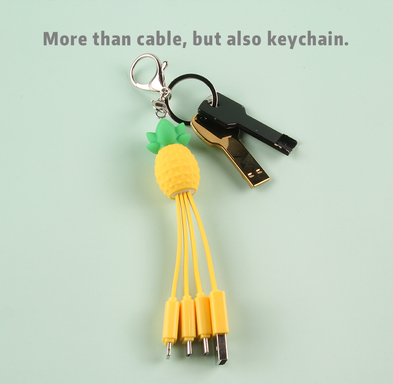 cute pineapple one for three data cables good quality and durable cable color yellow details 0