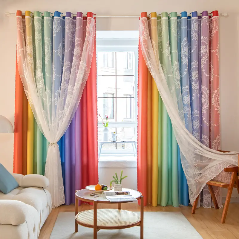 Double Layer Fl Embroidered Rainbow Curtain Sheer For Temu