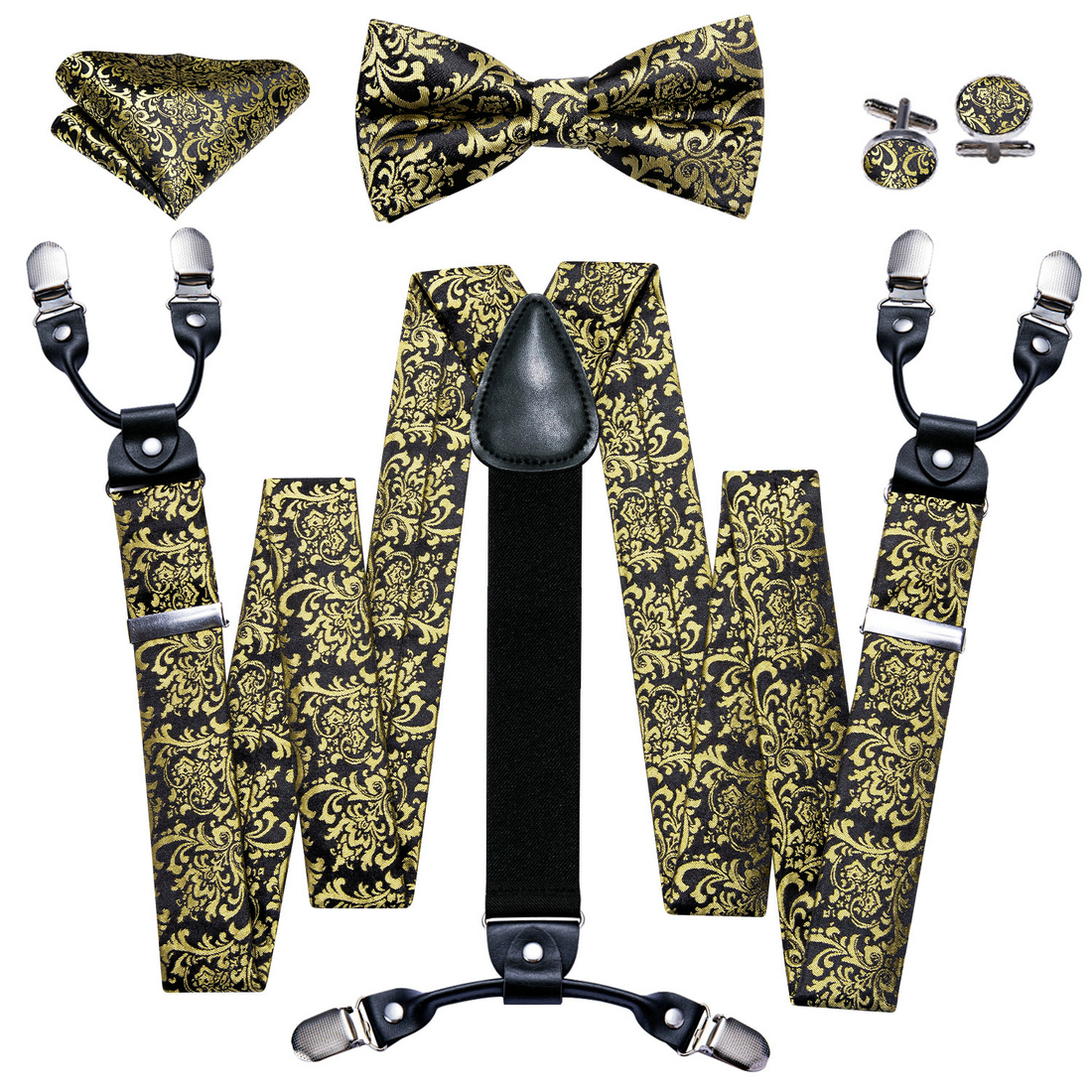 Barry.wang Red Black Paisley Bow Tie Y Back Adjustable Suspenders Set for  Men