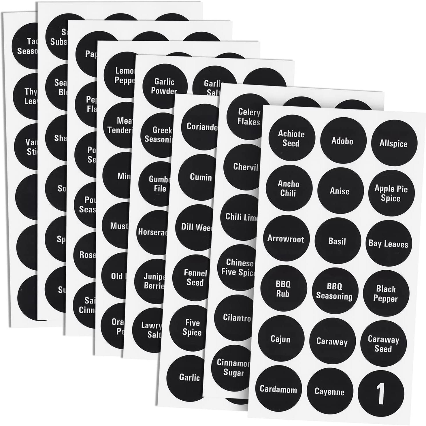 Round Spice Labels Set of 12 Vinyl Waterproof Spice Lid 