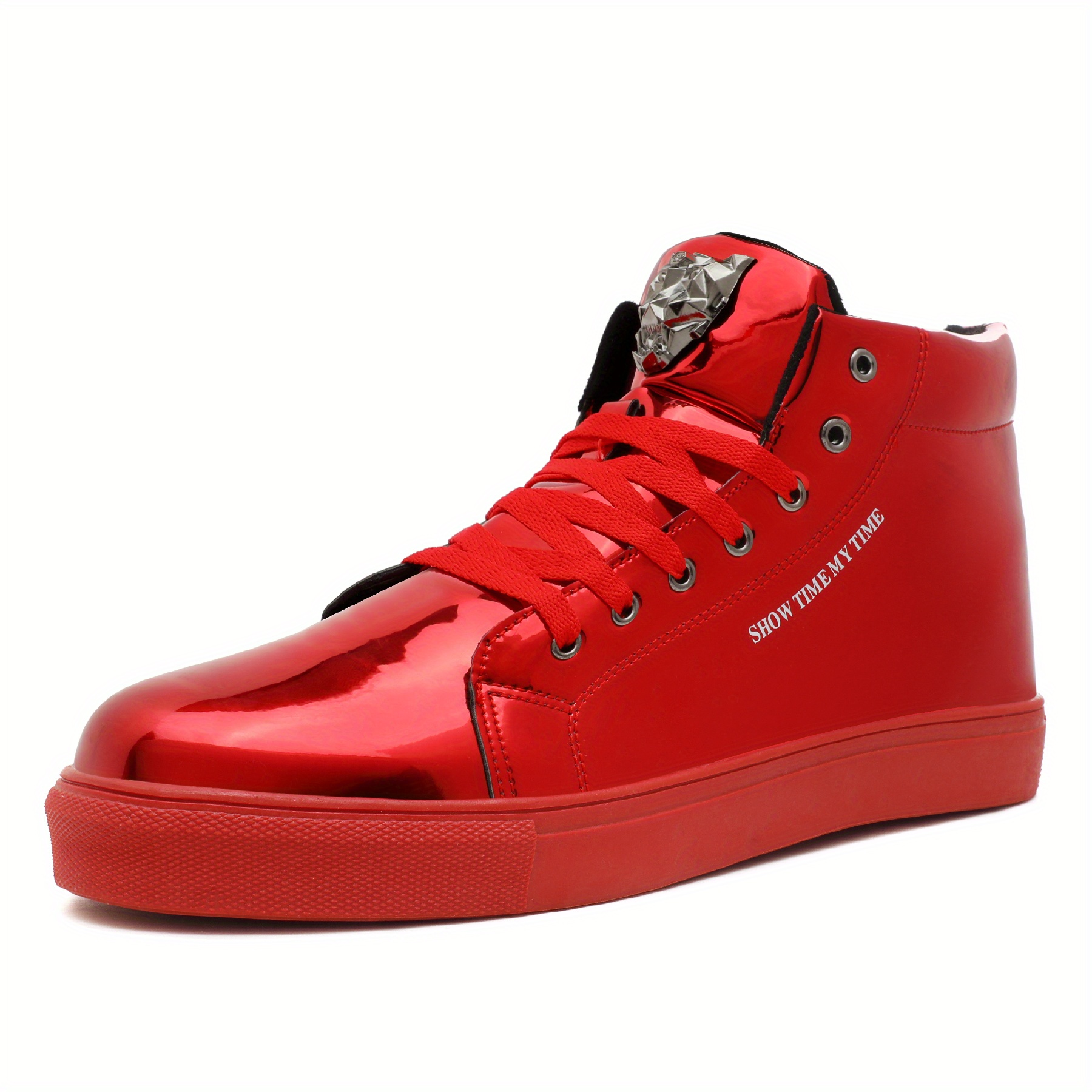 Mens Skate Shoes High Top Lace Up Ankle Boots With Shiny Metal
