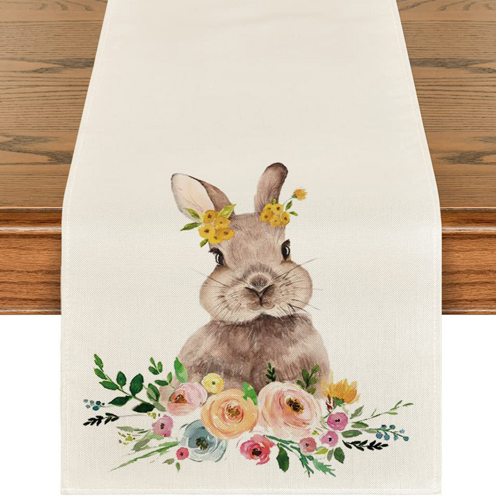 1pc Easter Bunny Table Runner Placemat Linen Table Napkin Home Kitchen