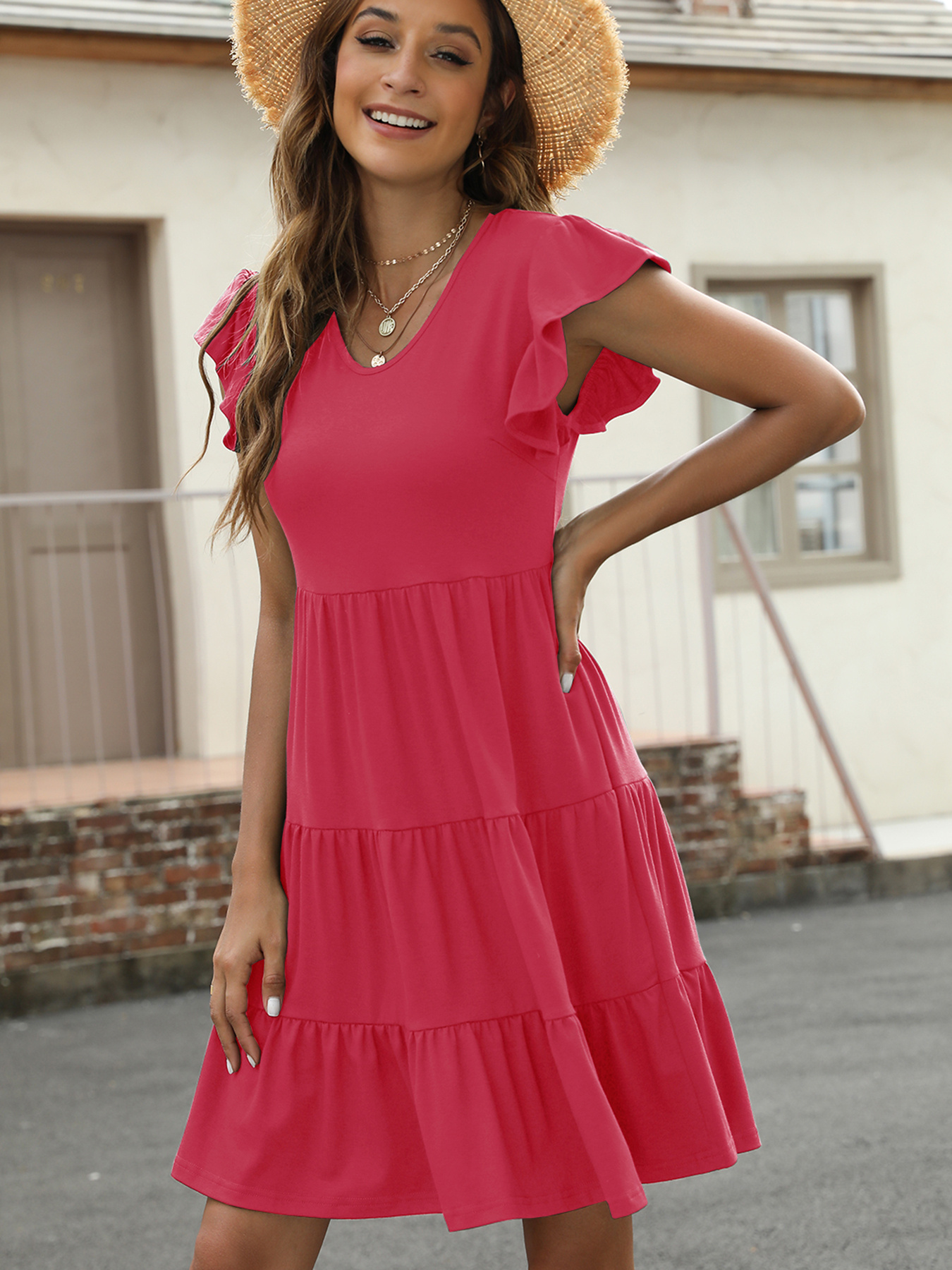 Casual Ruffle Mini Dress Ruffle Sleeve Waist Summer Flowy Temu