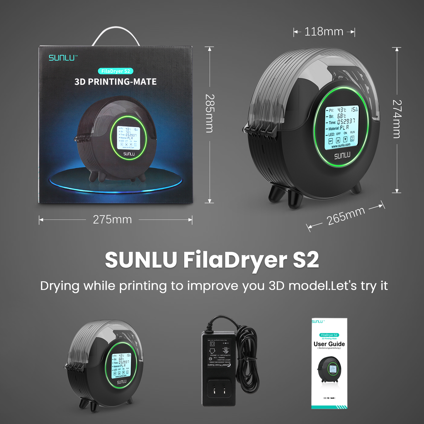 Filament Dryer Box Sunlu S2 Filadryer Dry Box 3d Printer Filament Keep 3d  Filament No Brittle String Poor, Discounts Everyone