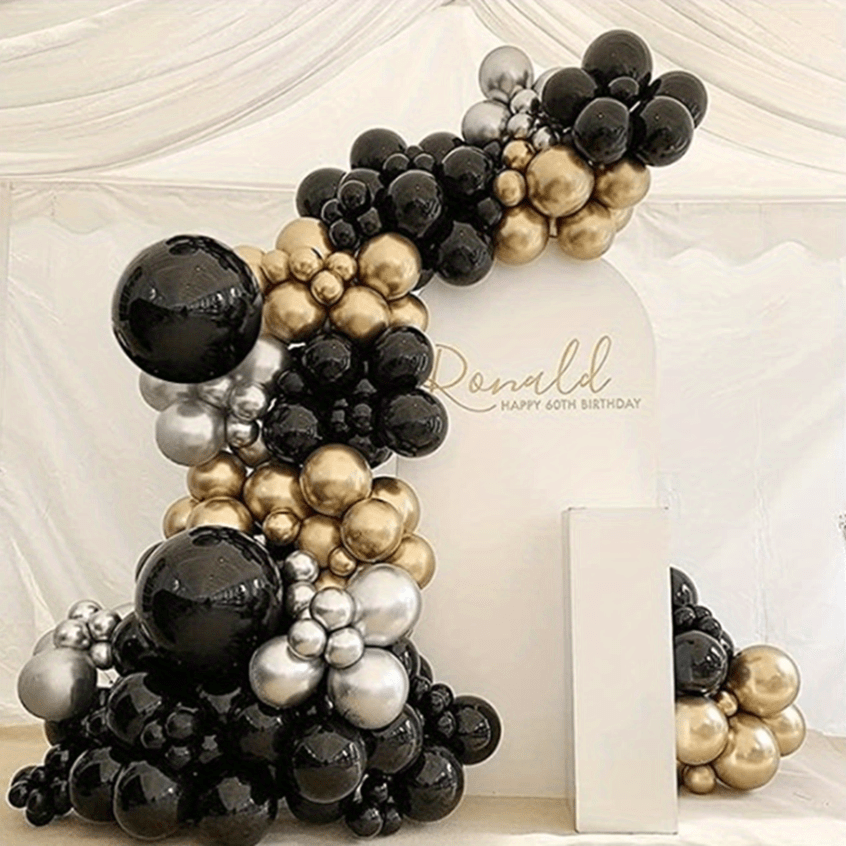 1 Set Balloon Garland Kit 122pcs Black Golden And Silvery Party Balloon ...