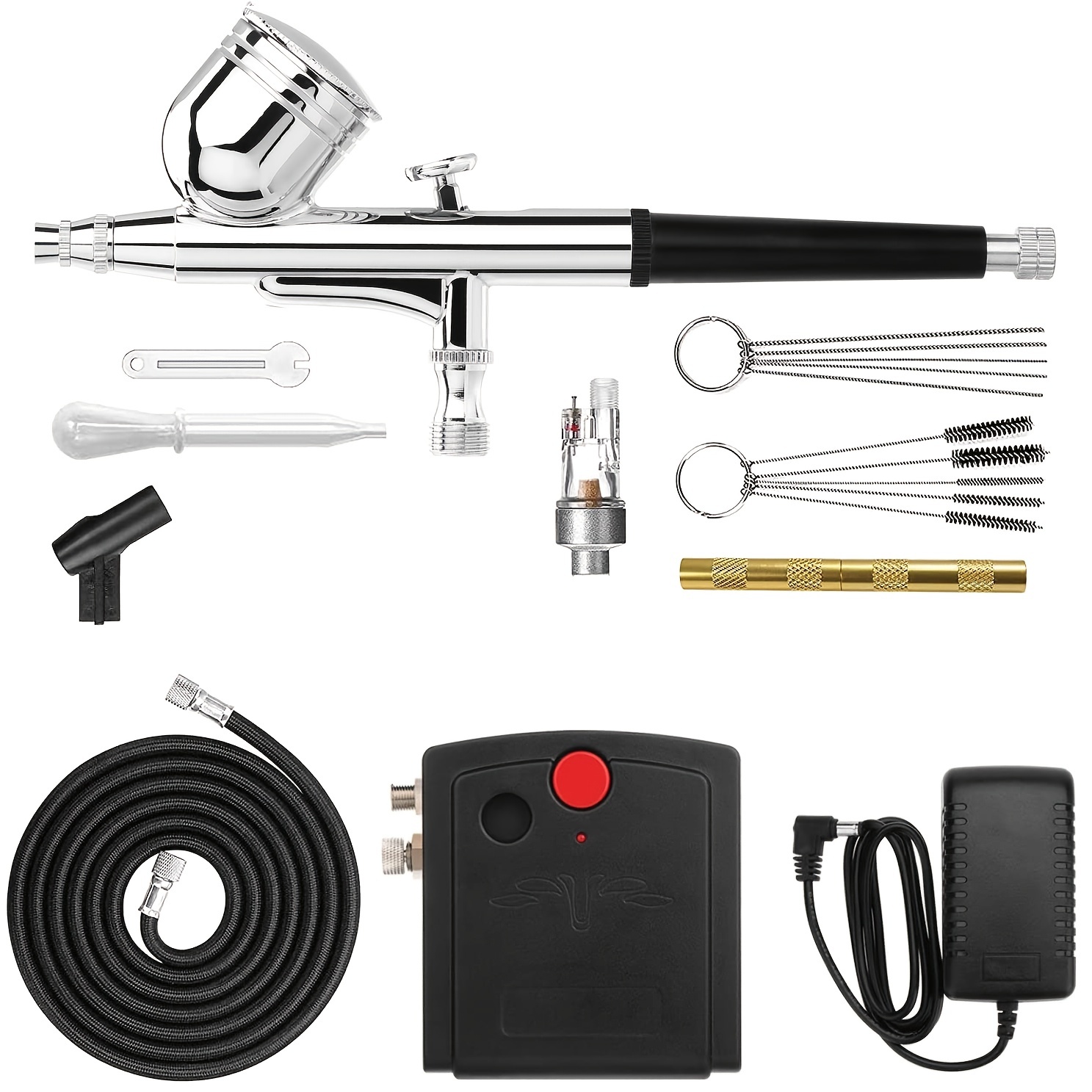 Airbrush Kit Dual Action Spray Gun, Air Brush for Painting Set with 0.3,  0.2, 0.5mm Needles/Nozzles/Air Cap, 1/3 oz Paint Cup, Air Hose, for Tattoo