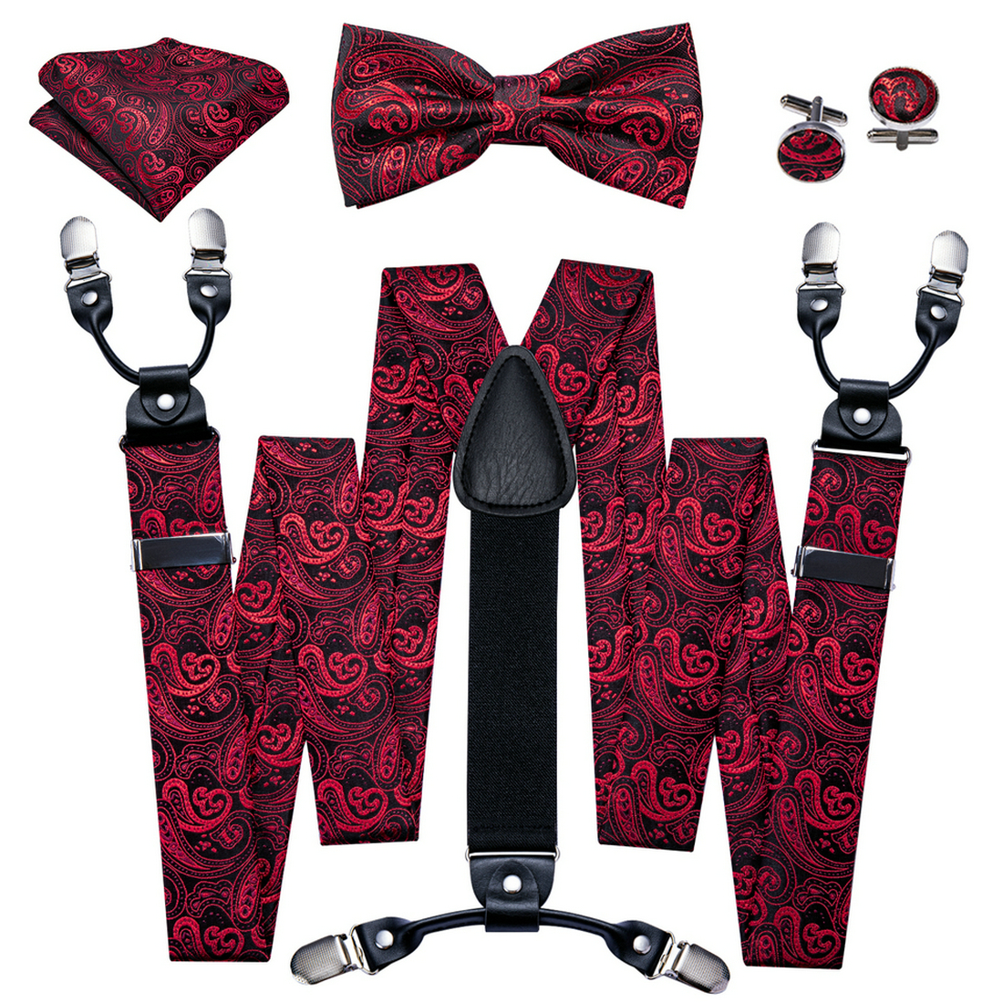 Barry Wang Mens Suspender Tie Set Adjustable Clips Y Type Suspender Floral  Paisley Jacquare Silk Necktie Handkerchief Cufflinks Formal Wedding  Accessories Purple Red Green Blue Gold Black Ideal Choice For Gifts 