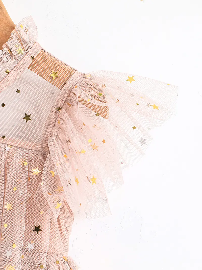 toddler girls sequin stars layered hem mesh princess dress for party kids summer clothes details 5