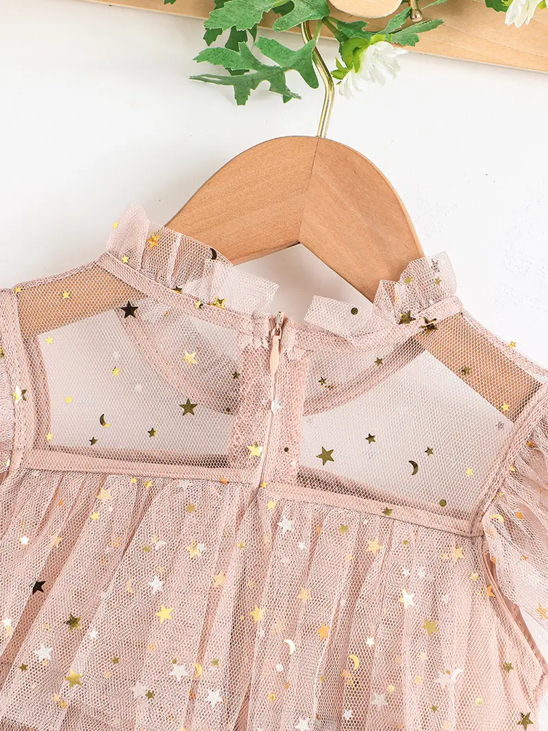 toddler girls sequin stars layered hem mesh princess dress for party kids summer clothes details 4