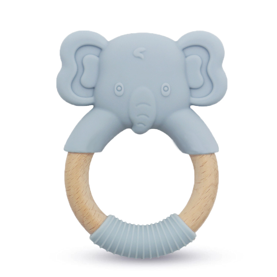 Silicone Baby Teether Toy with Natural Beech Wood Handle