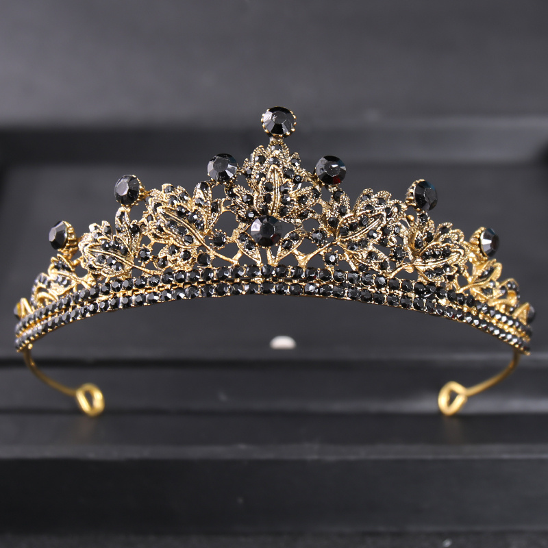 FORSEVEN Baroque Vintage Crystal Queen King Crowns, Bridal Tiaras Black  Rhinestone Beads Round Big Crown, Royal Wedding Hair Accessories (Gold) :  : Clothing, Shoes & Accessories