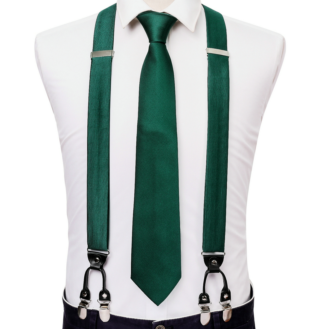 Barry.wang Men's Suspenders Tie Set Adjustable Clips Y-type