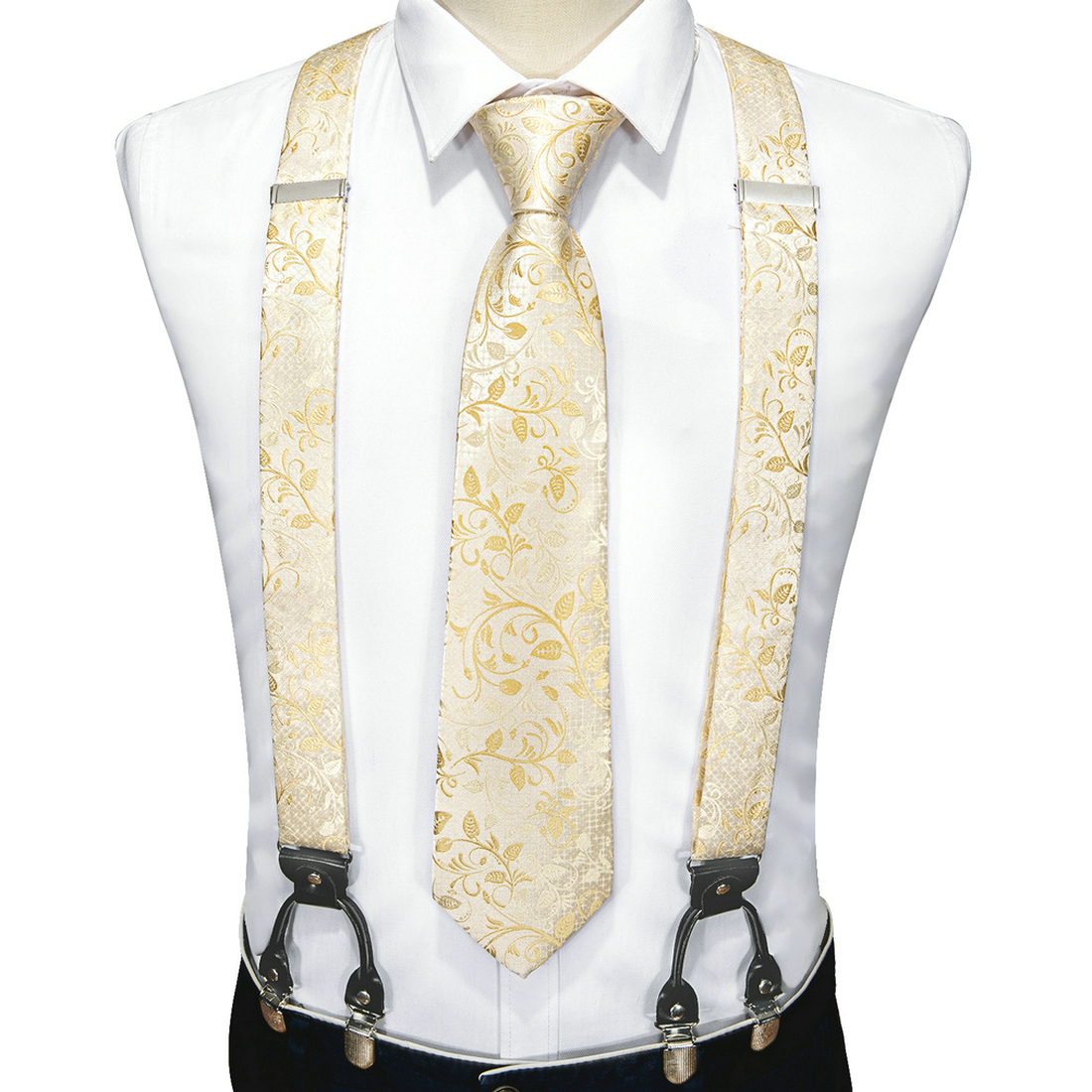 Barry.wang Men's Suspender Tie Set, Adjustable Clips Y-type