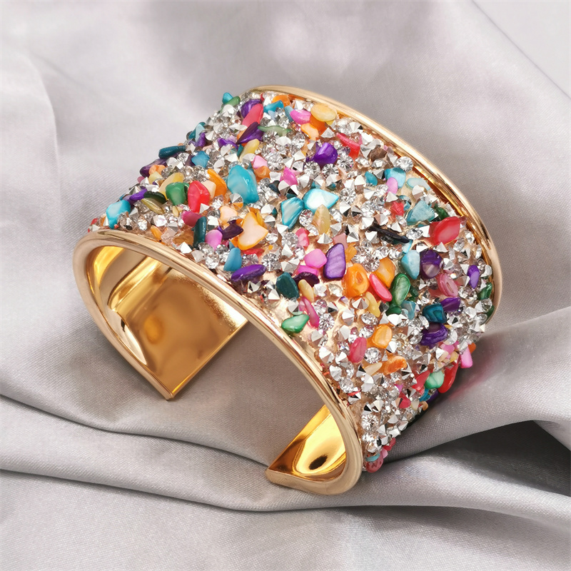 1 Pc Colorful Cuff Bangle Bracelet Inlaid Shiny Crystal Classic Bangle For Women