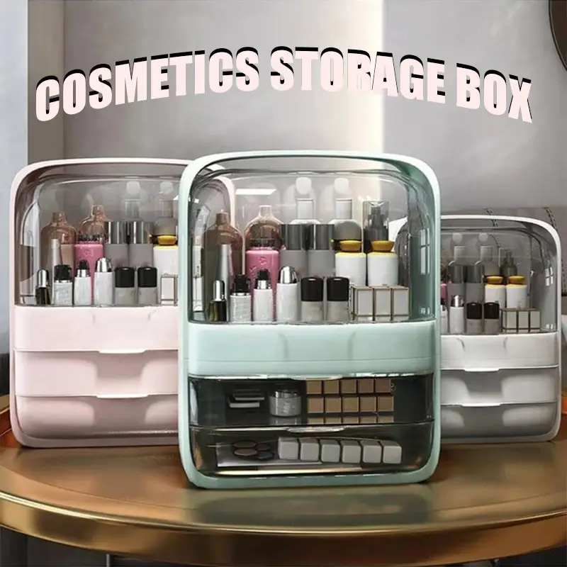 1pc waterproof and dustproof makeup organizer large capacity bathroom cosmetic storage box for desktop beauty storage drawer details 0