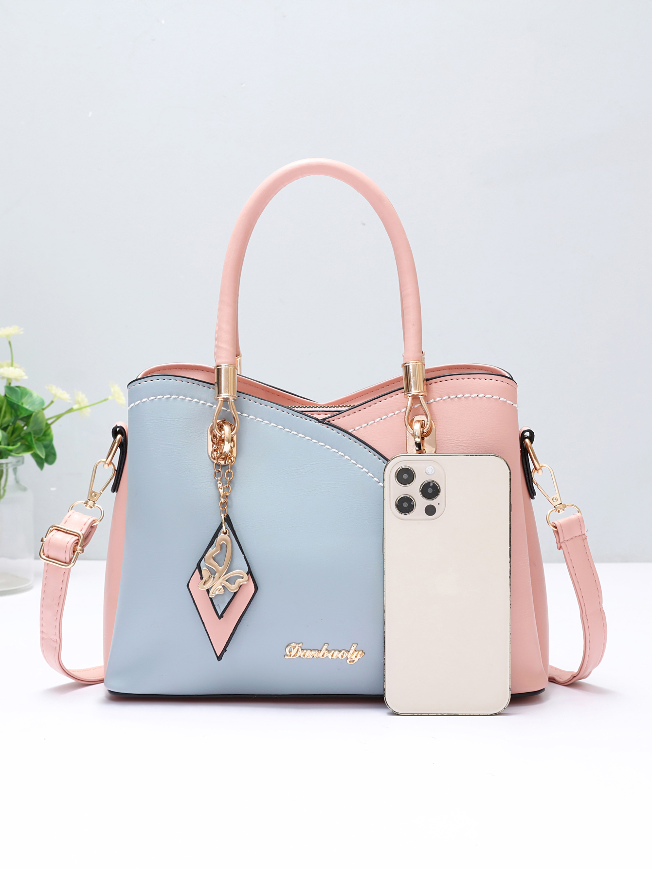 Two Tone Designer Work Top Handle Satchel Handbags