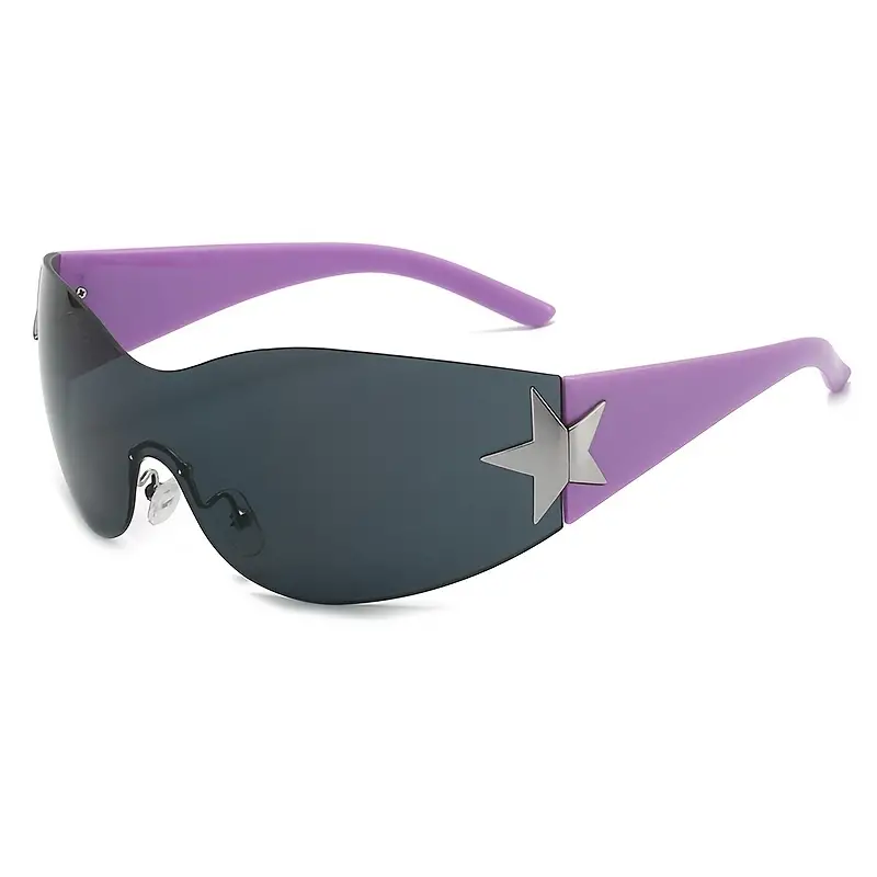 Rimless Y2K Sunglasses Wrap Around Stars Fashion Eyeglasses UV400 Shades Sports Sunglasses Riding Eyewear