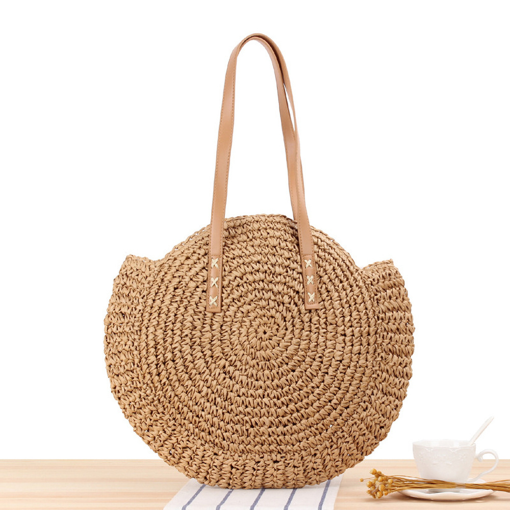 Hollow-out Straw Handbag, Fashion Woven Beach Bag, Round Large