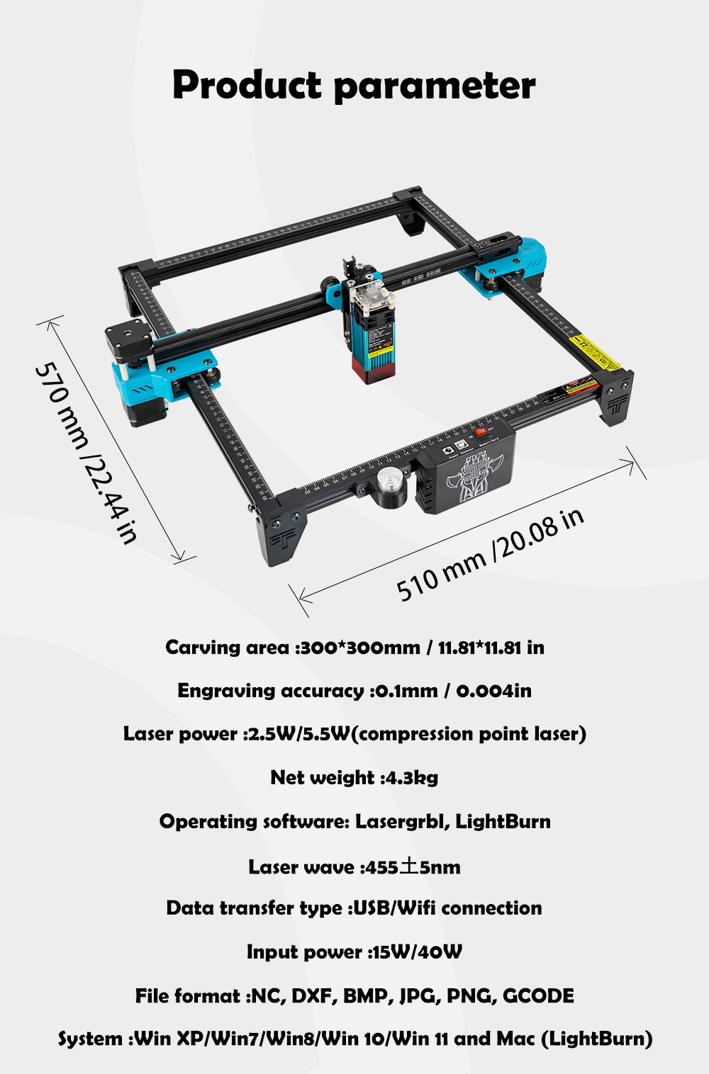 Two trees TTS-55 Laser Engraver Laser Engraving Machine 32 BitMotherboard.  for Cut Plywood WoodEngrave Aluminum, Engraving Area: 300x300mm