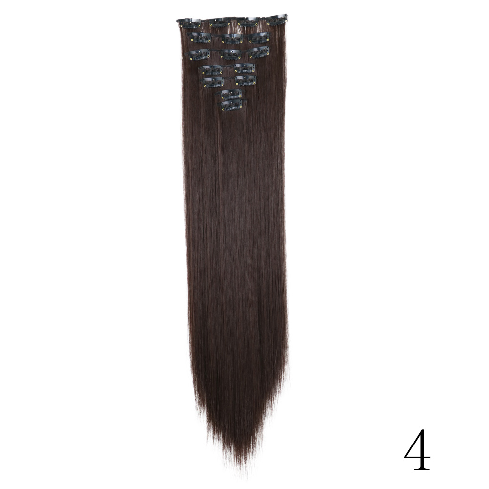 16 clips Long Straight Synthetic Blonde Hair Extensions Clips in High  Temperature Fiber Black Brown 6Pcs/set Natural Hairpiece