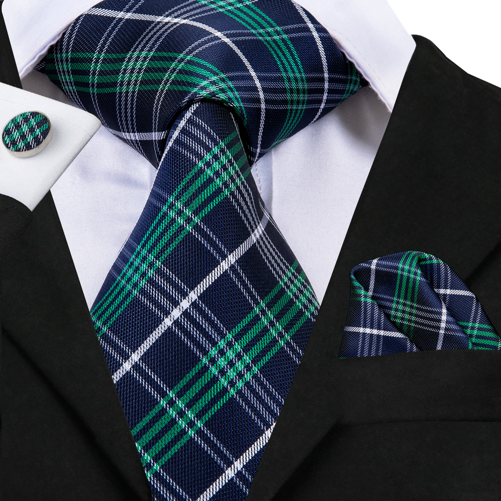 Buy Hi-Tie Fashion Black Tie Handkerchief Cufflinks set Woven Silk Necktie  for Men (new plaid) at