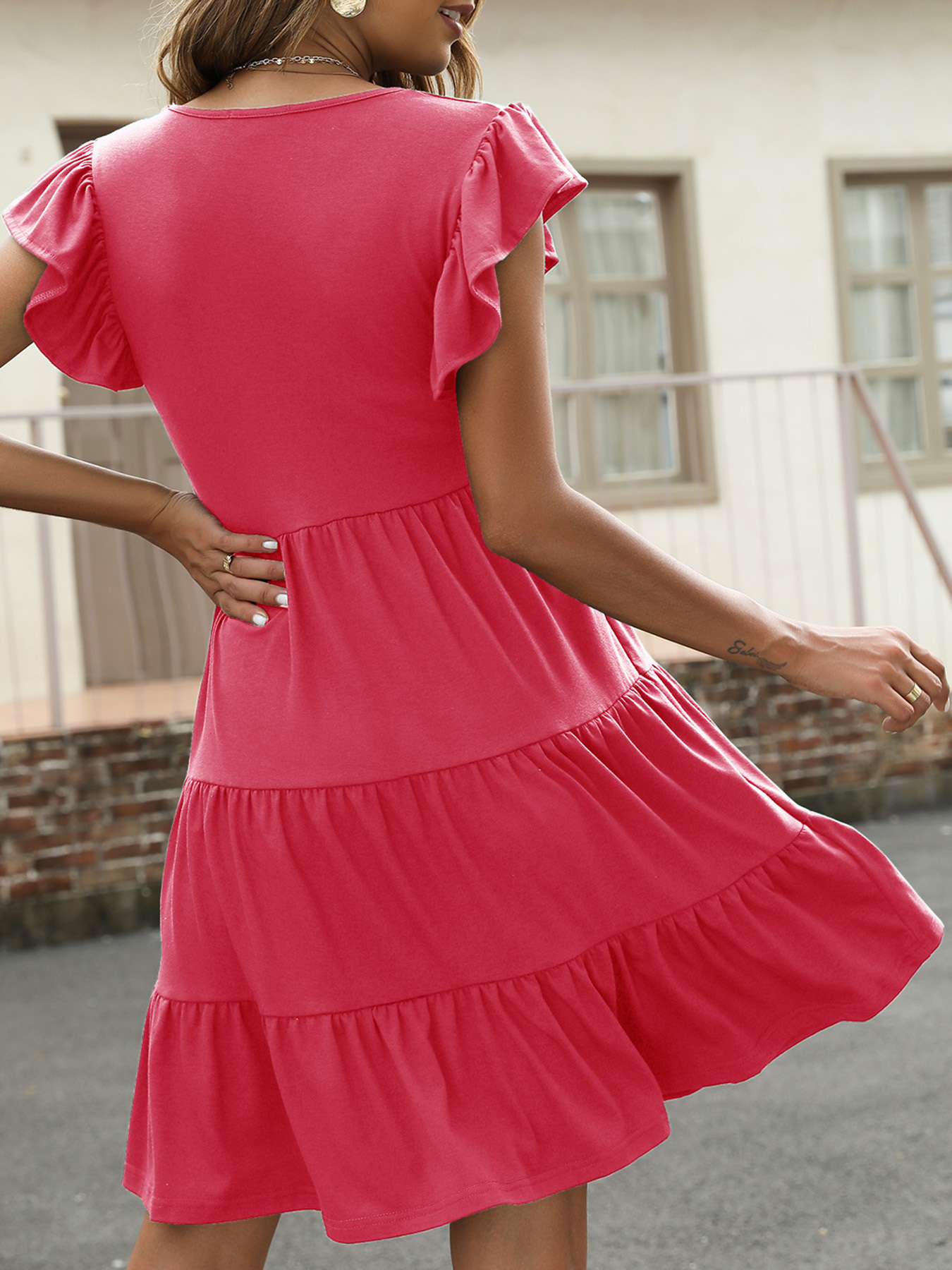 Casual Ruffle Mini Dress Ruffle Sleeve Waist Summer Flowy Temu