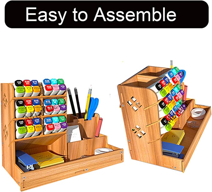 HTB Paquete de 2 organizadores de escritorio de madera, 3 compartimentos  para bolígrafos y lápices, organizador de escritorio para marcador de  tienda