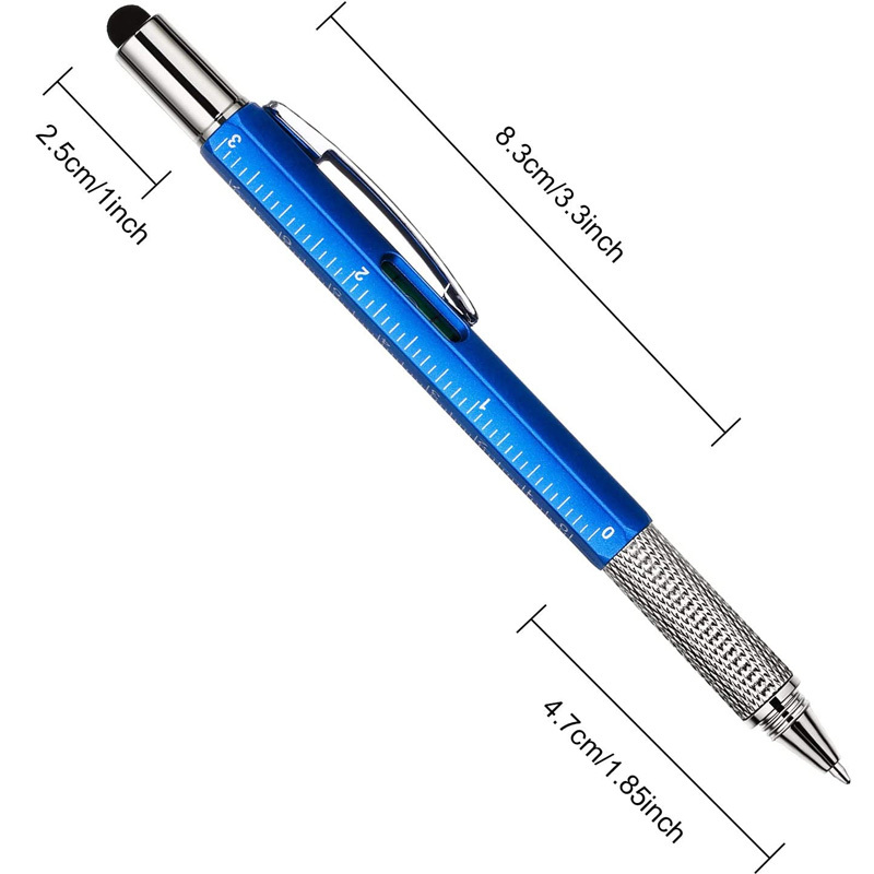 1pc red yellow blue black white touch drawing pen 7 in 1 multifunction ballpoint pen with modern handheld tools measuring technology ruler screwdriver touch screen stylus level details 5