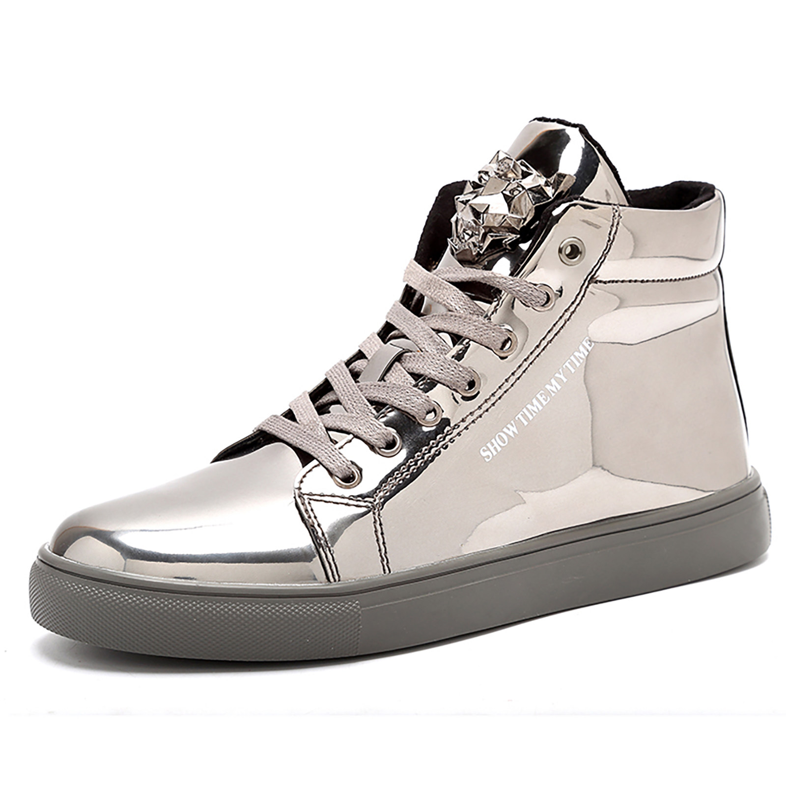 Mens Skate Shoes High Top Lace Up Ankle Boots With Shiny Metal