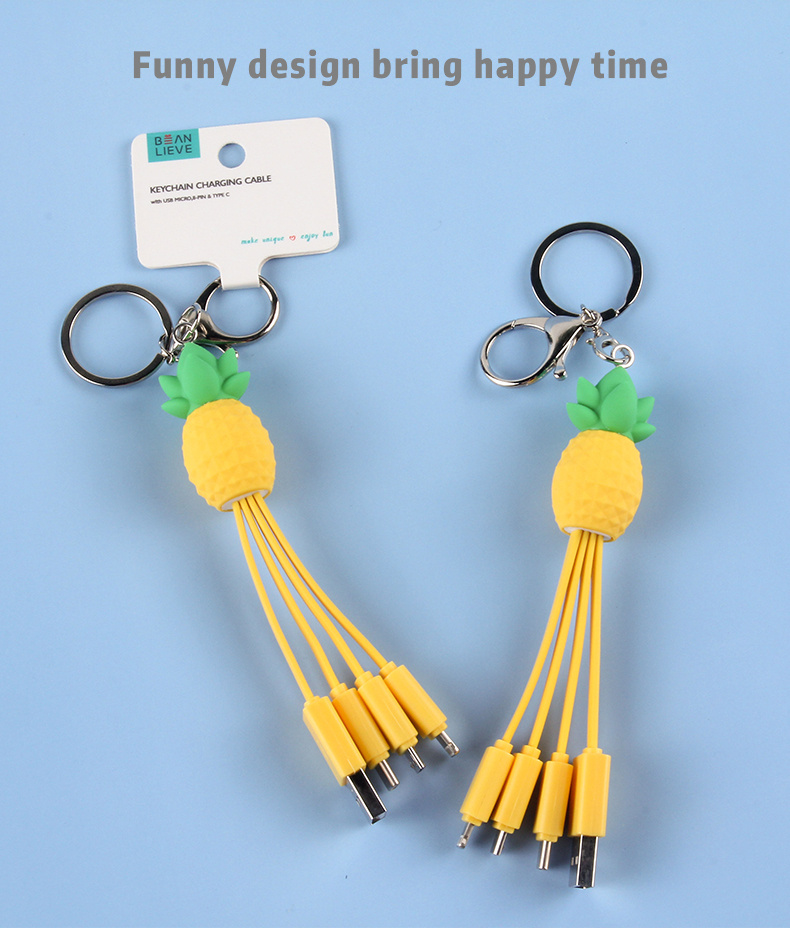 cute pineapple one for three data cables good quality and durable cable color yellow details 3