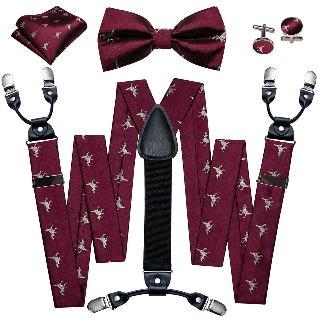 Barry Wang Plaid Cartoon Solid Suspenders Set