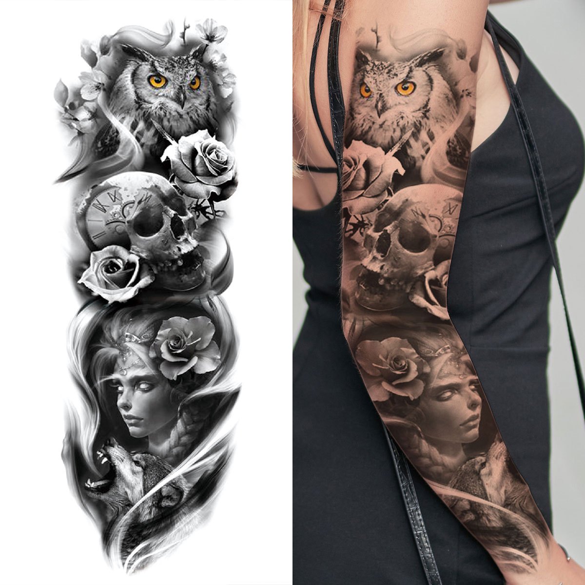 owl skull rose tattoo